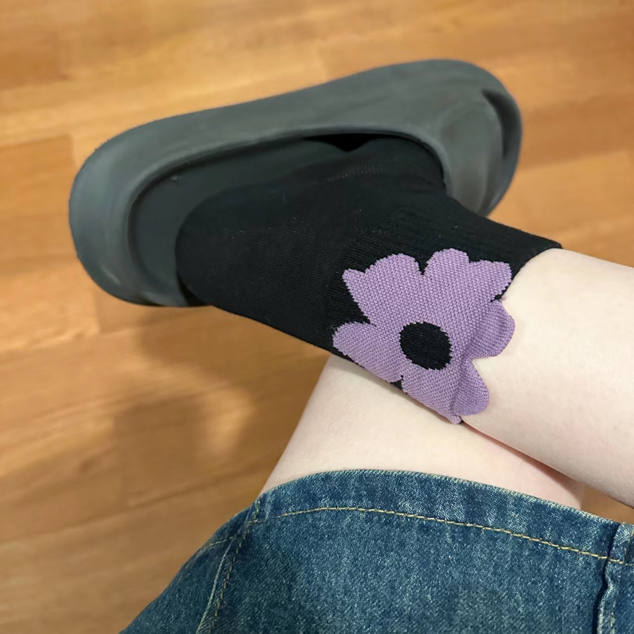 后跟立体花朵短筒袜子女ins简约风潮袜无骨透气短袜学院风少女潮