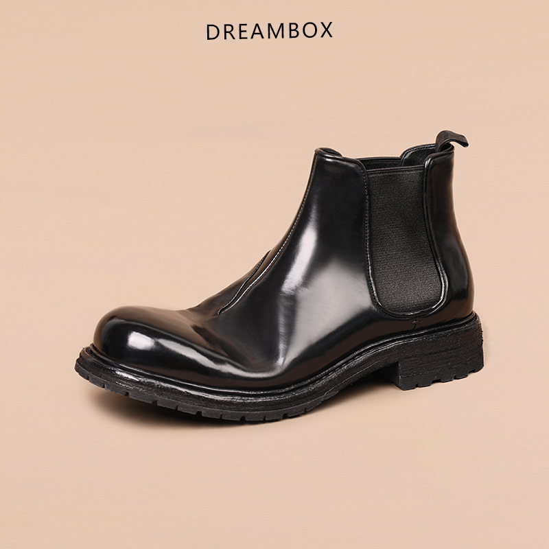 dreambox钧博vibram意大利马臀皮切尔西靴防滑耐磨手工固特异男靴