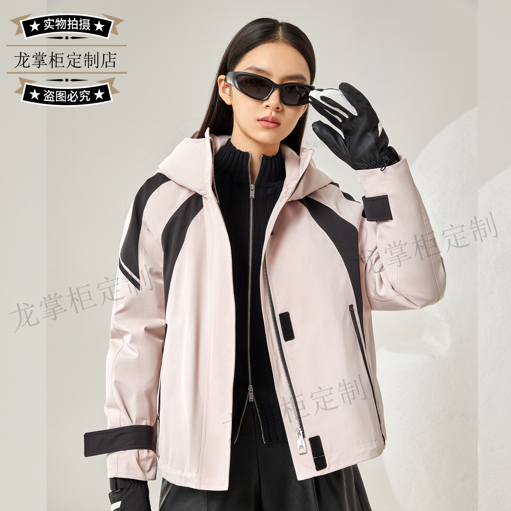 【龙掌柜】23冬季新短款连帽撞色工装羽绒服女83992