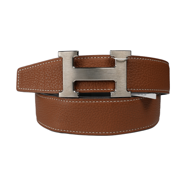 90新 Hermes/爱马仕 拉丝银扣黑棕双面腰带 3.2cm 时尚休闲 LH
