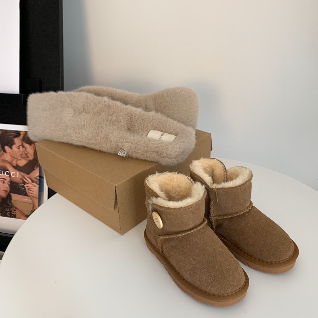 回力瑞新款雪地靴一粒扣防滑保暖短筒棉鞋经典百搭休闲短靴