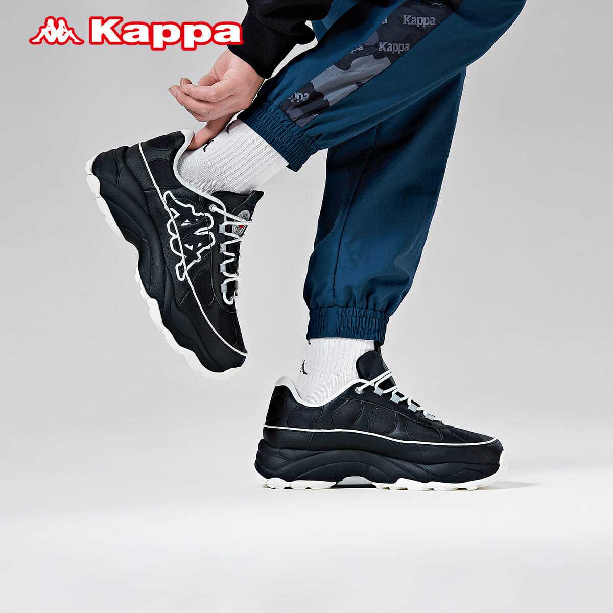 KAPPA复古跑鞋男女皮面鞋厚底熊猫鞋新款-K0BW5MM71D