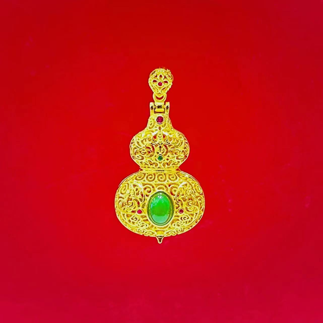 【荷花甄选】福禄双全花丝葫芦和田玉吊坠-翻盖设计【ZDZ322】