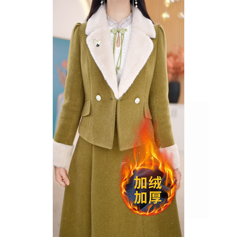 赛菲雅加绒加厚高定款秋冬舒适水滴领修身洋气加棉连衣裙M-5XL