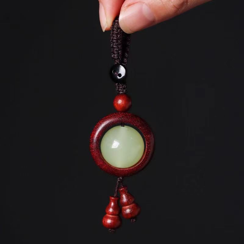 非洲小叶紫檀木转运夜明珠发光钥匙扣天然木质高档汽车挂件情侣款