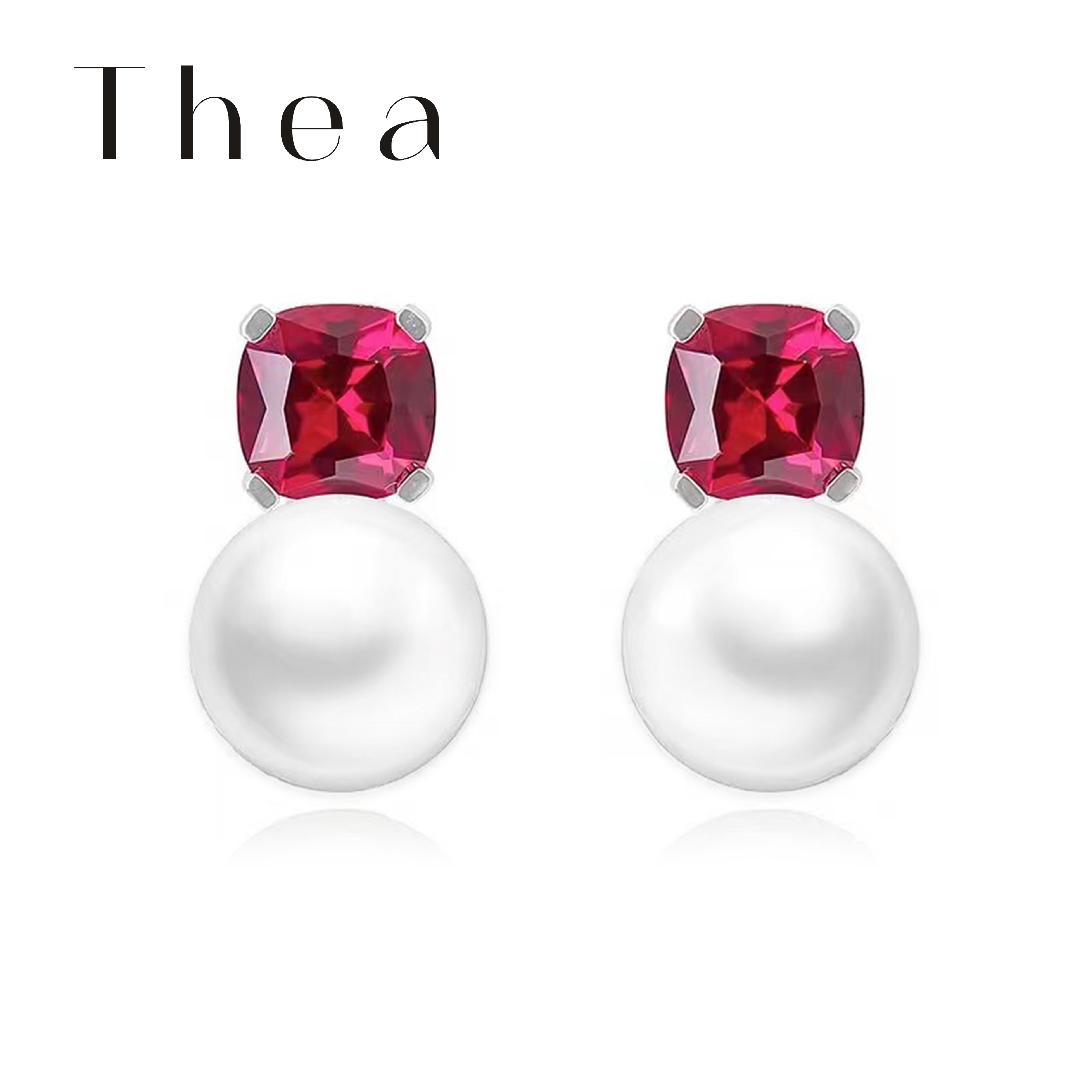 925银合成锆石耳饰 【Thea】红色贝珠耳钉气质时尚小众镶嵌轻奢