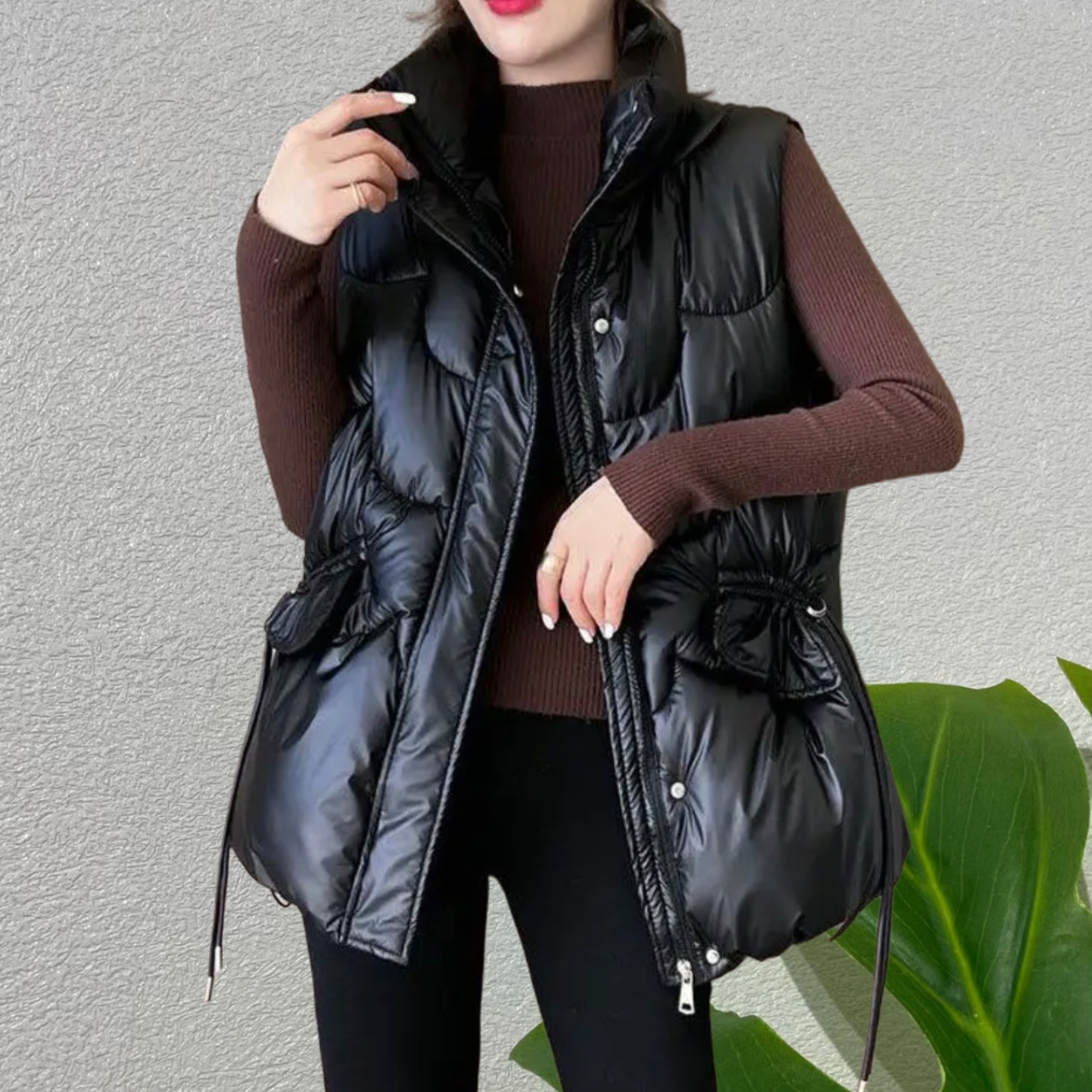 韩版宽松百搭坎肩时尚外穿亮面马甲外套反季保暖免洗棉衣紧身女士