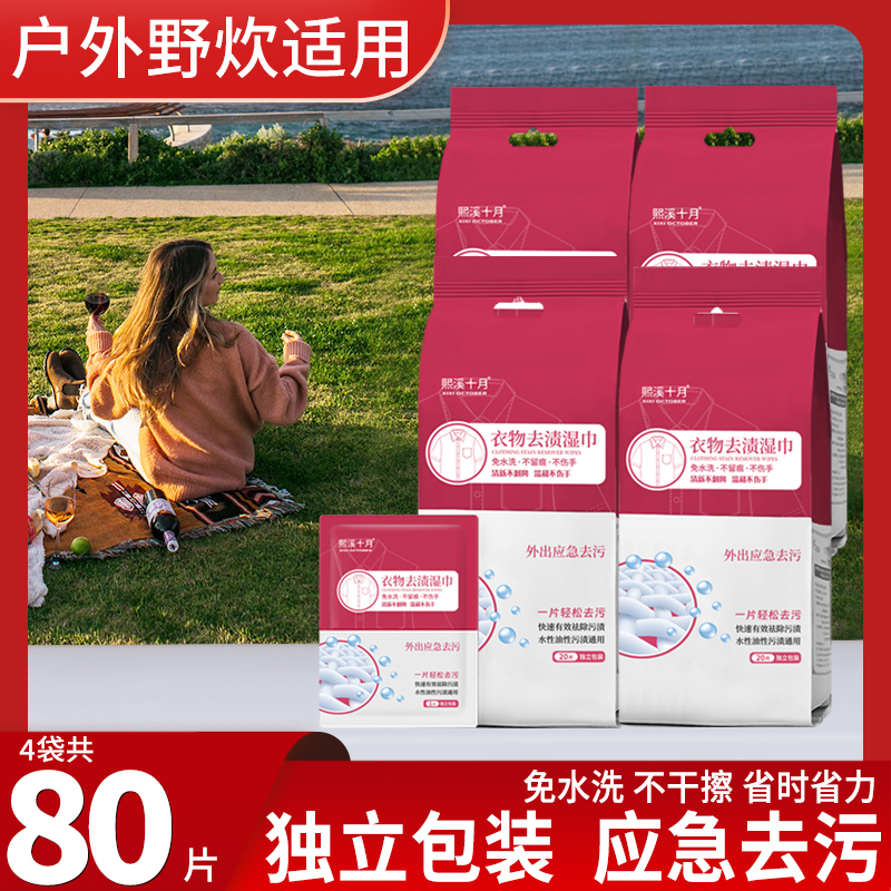 【户外野炊适用】衣物去渍湿巾免水洗羽绒服清洁湿巾衣物应急去污