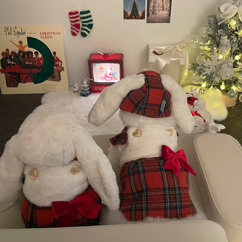 秋冬季圣诞节喜庆大蝴蝶结狗狗裙子中小型幼犬猫咪连衣裙宠物衣服