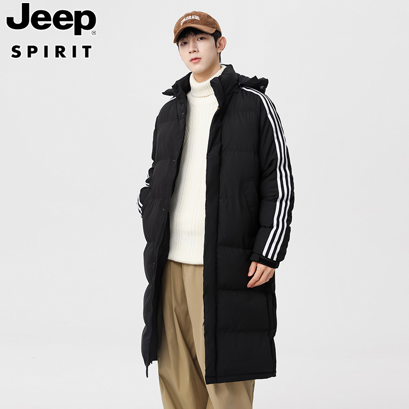 Jeep吉普中长款保暖棉服2023新款时尚休闲情侣装过膝长款冬装外套