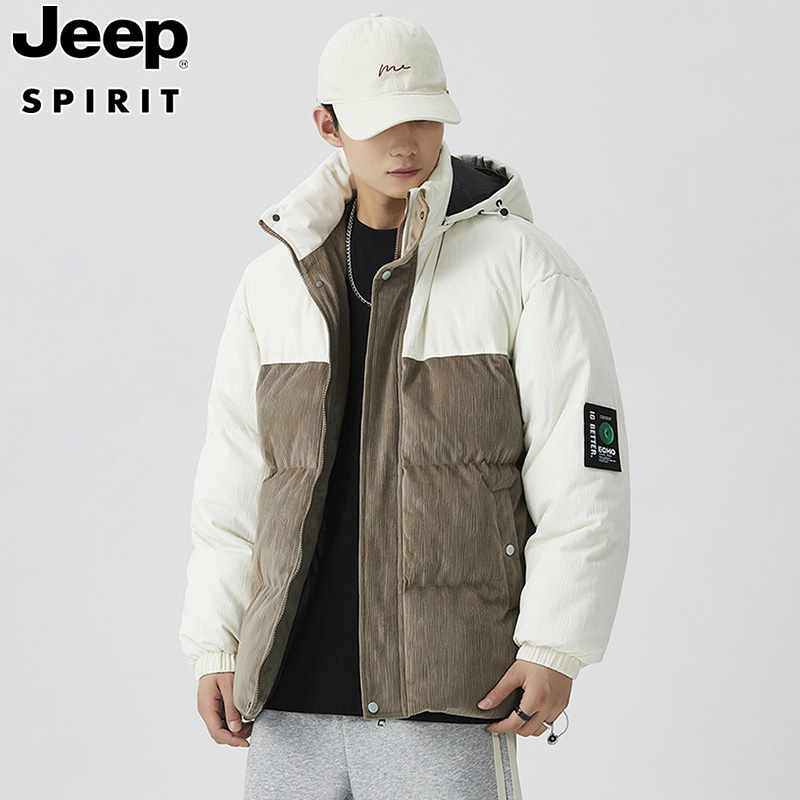 Jeep吉普棉衣男士秋冬新款潮牌拼接加绒加厚韩版潮流日系原宿棉服