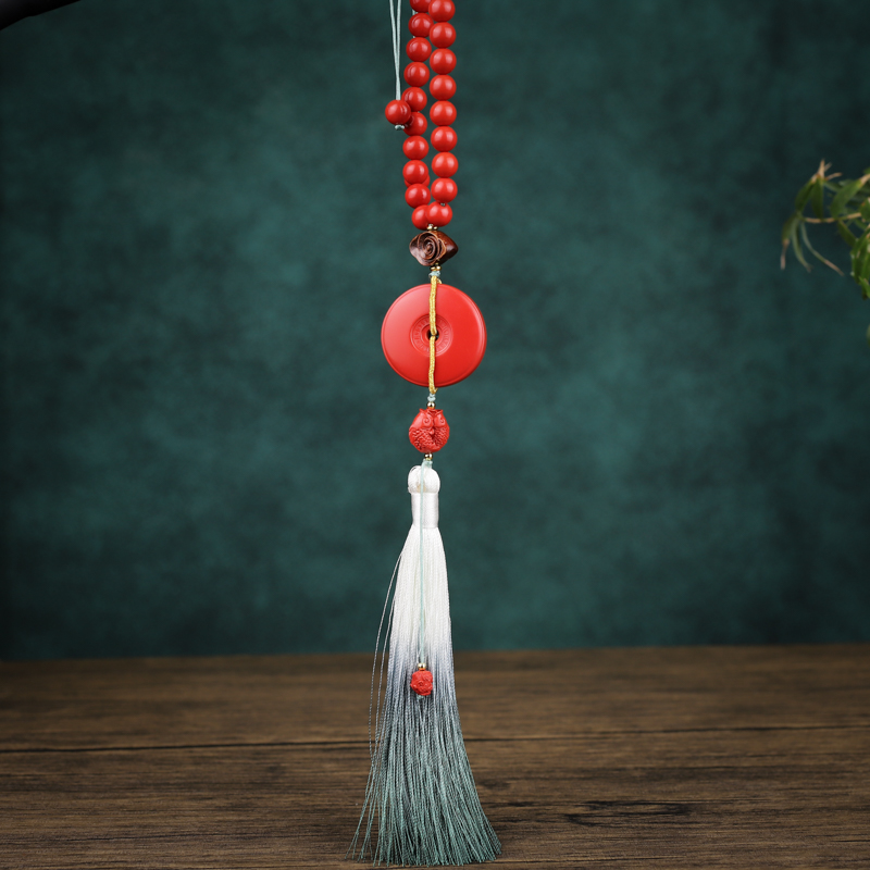 非金属布艺项链 【正心老师】朱砂回纹平安扣车挂朱砂高含量车挂