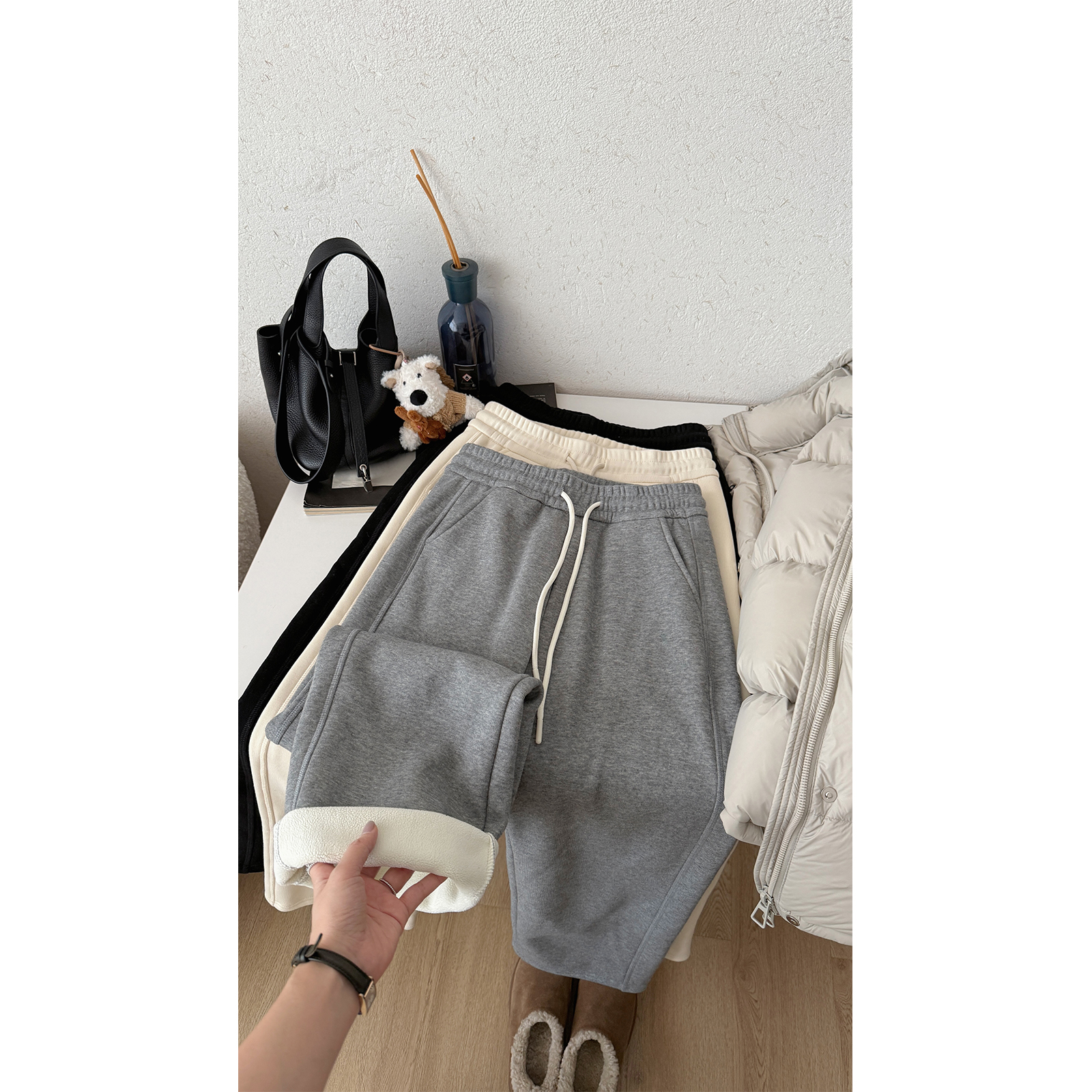 苏安家｜窄版雪绒瘦瘦裤 加厚绒高密度显瘦极简拼缝运动裤长裤