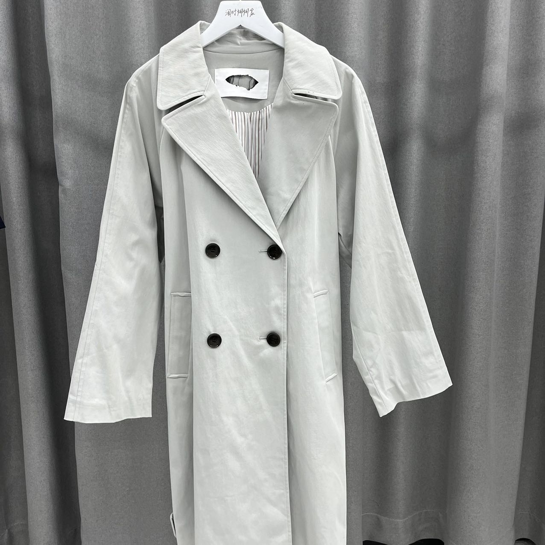 秋季双排扣休闲宽松长款风衣外套女A0-6881