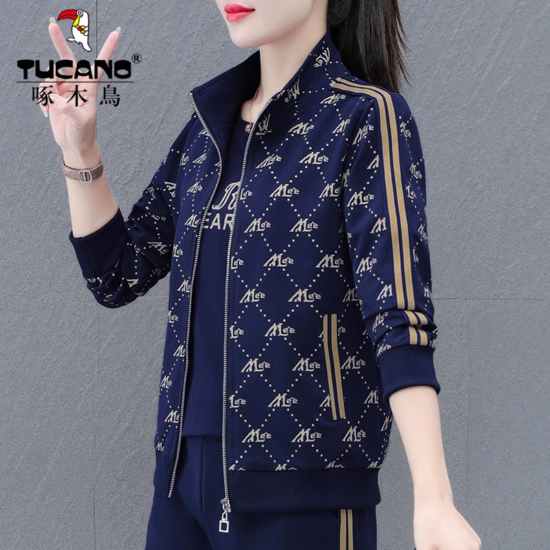 啄木鸟新款立领开衫棒球服夹克女春秋装中年妈妈款减龄短款外套