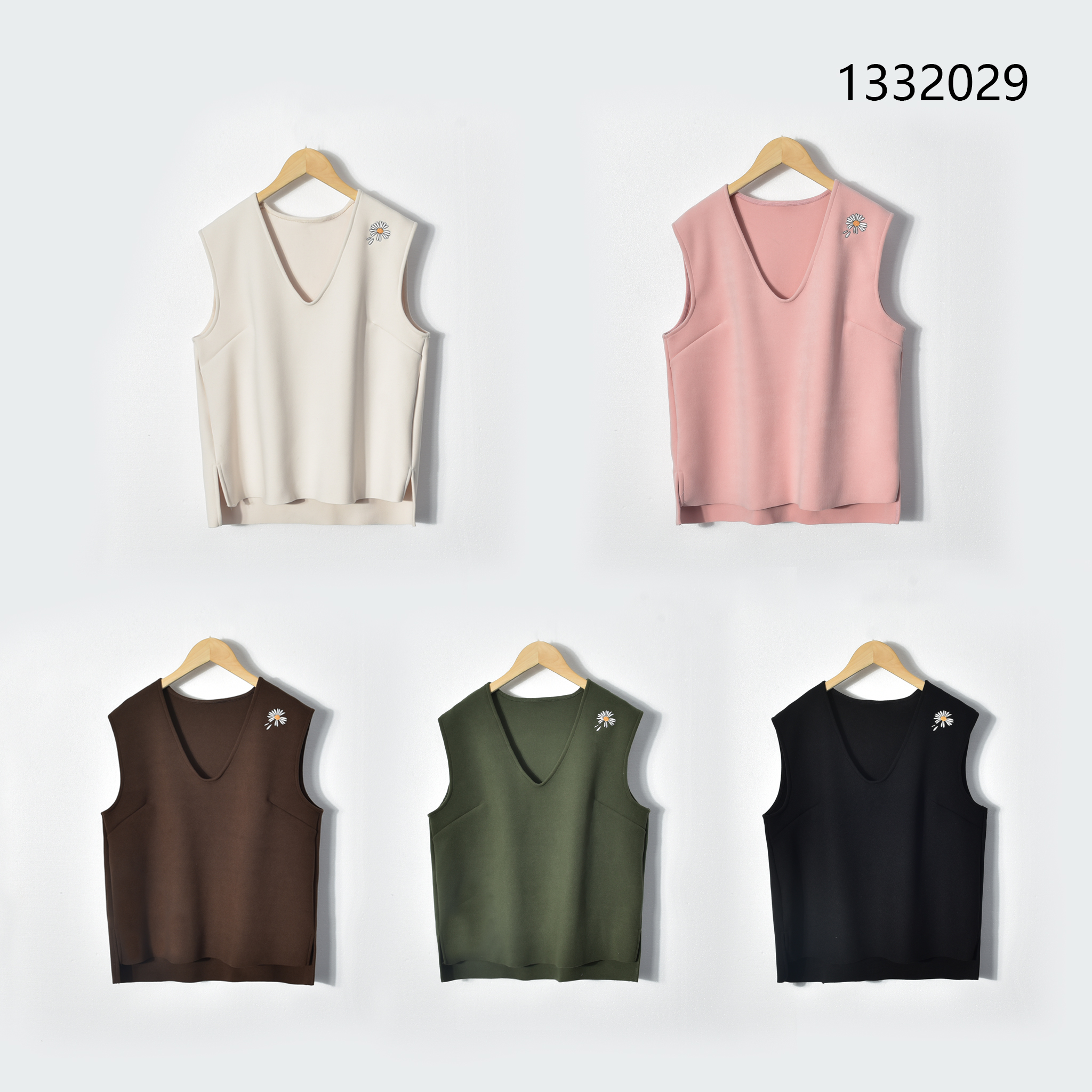 春秋季1332029小V领时尚简约女士刺绣背心