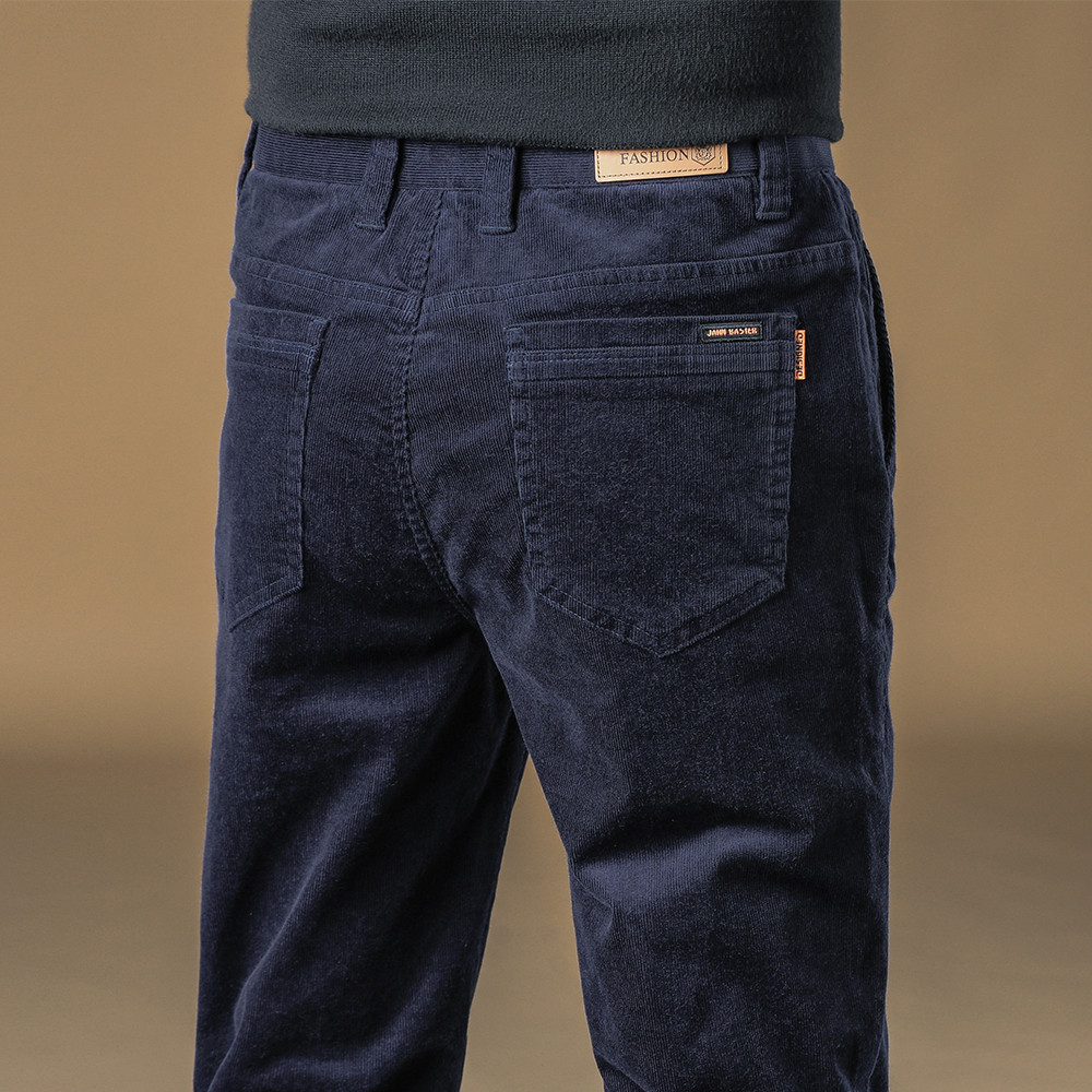 香港冬季灯芯绒裤子男士加绒保暖休闲裤加厚条绒修身直筒弹力秋冬