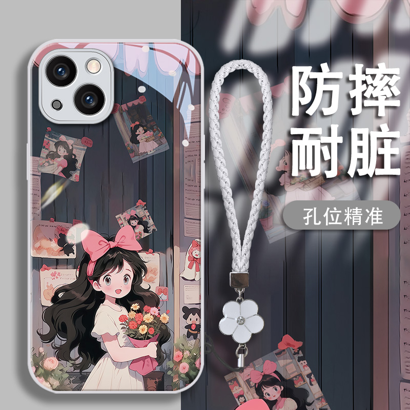 捧花女孩苹果13/14/15全包手机壳vivo/oppo华为mate60pro玻璃壳女