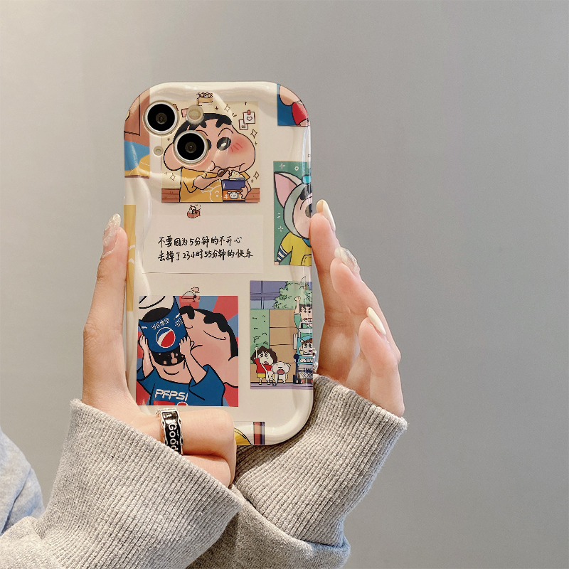 蜡笔小新曲边纹苹果15全包手机壳（华为oppo小米vivo）mate60软硅