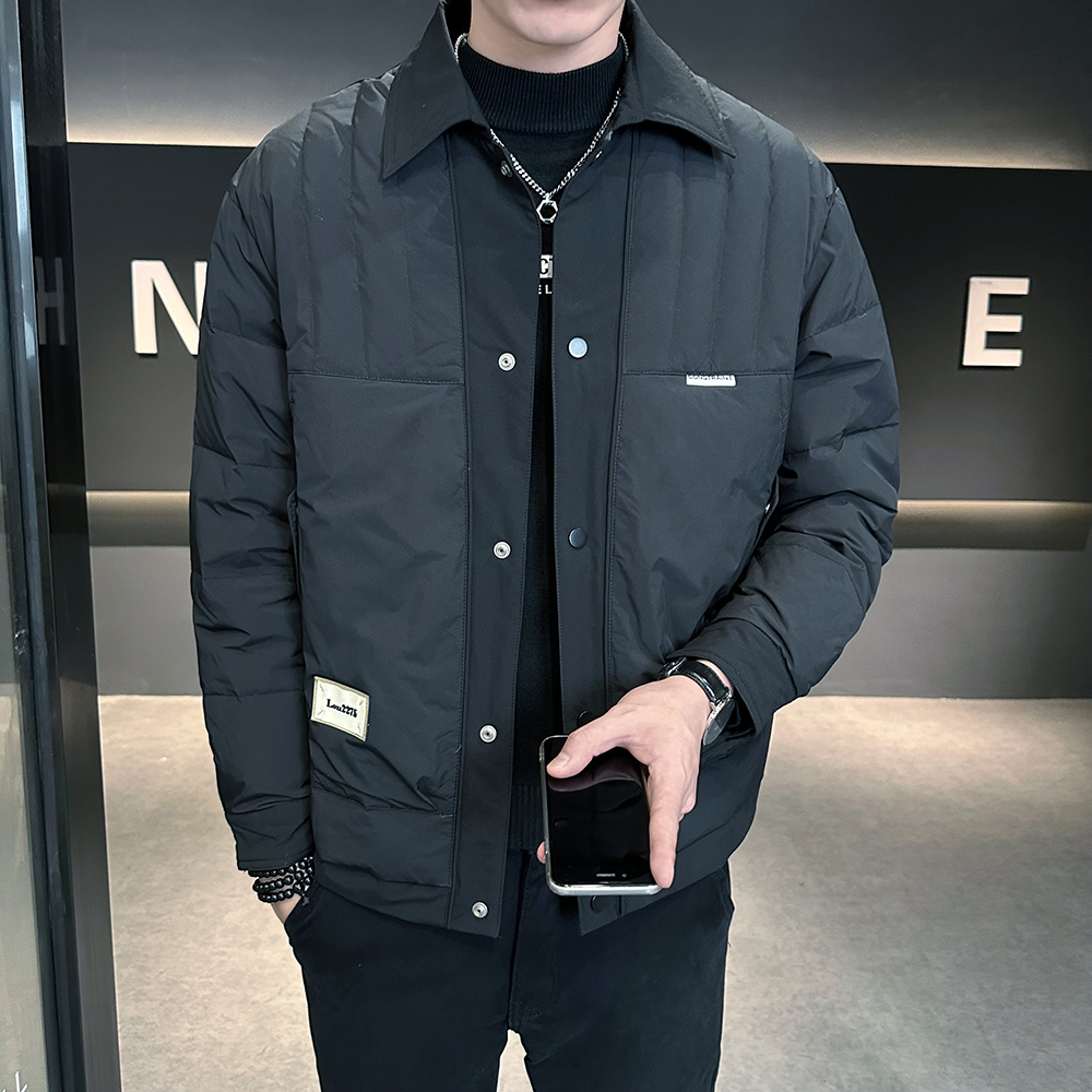 冬季男士羽绒服外套2023休闲加厚外套卡其色白鸭绒轻奢商务行政男
