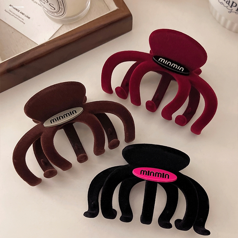 min毛绒南瓜抓夹气质盘发小众时尚头饰质感简约发夹甜妹2023新款