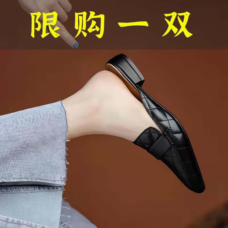 百丽纯爱包头半拖鞋女平跟外穿2023夏季新款软皮穆勒鞋舒适低跟