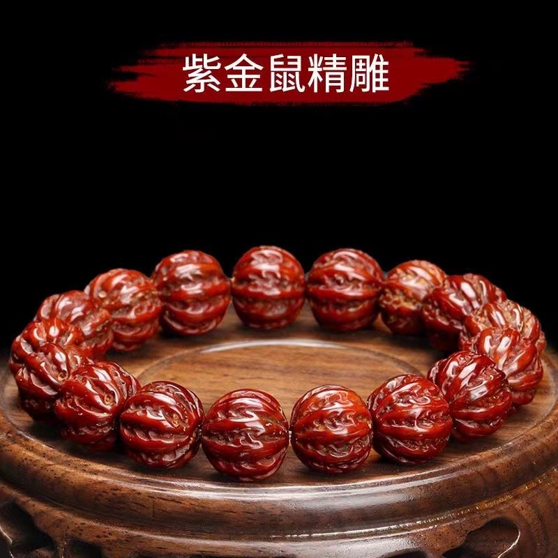 高档菩提招财紫金鼠雕刻京八棱核桃十二生肖本命佛男女款文玩手串