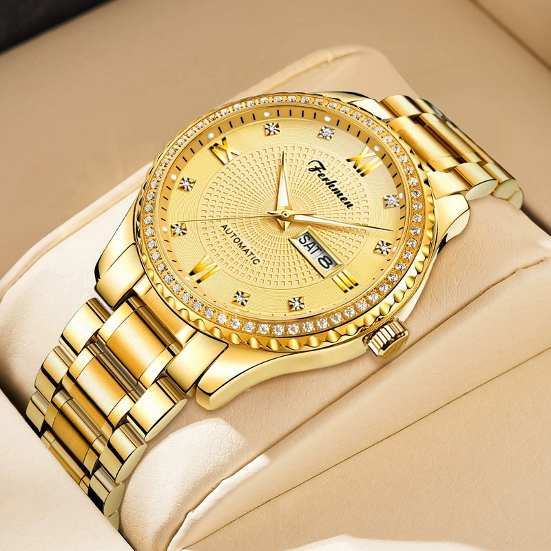 FERHMEN/法赫曼金骑士真金真钻双日历商务防水男士手表TZ-F8600
