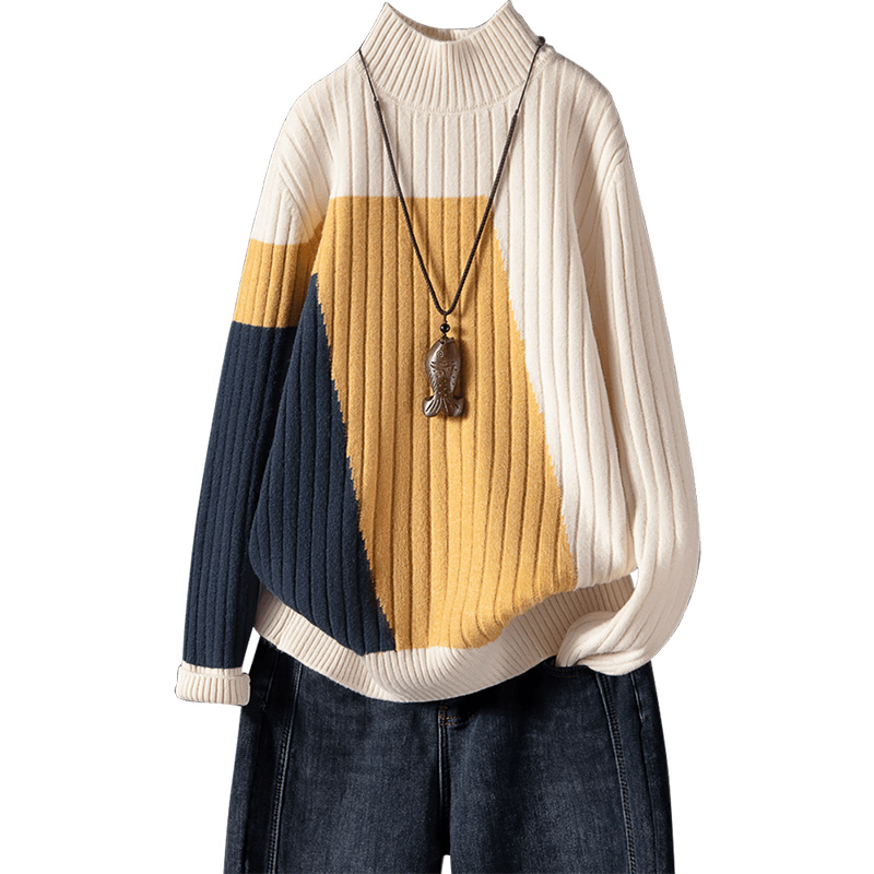 【品牌奥莱】丝柏舍2024春装新款女宽松撞色套头毛衣S23X7938M