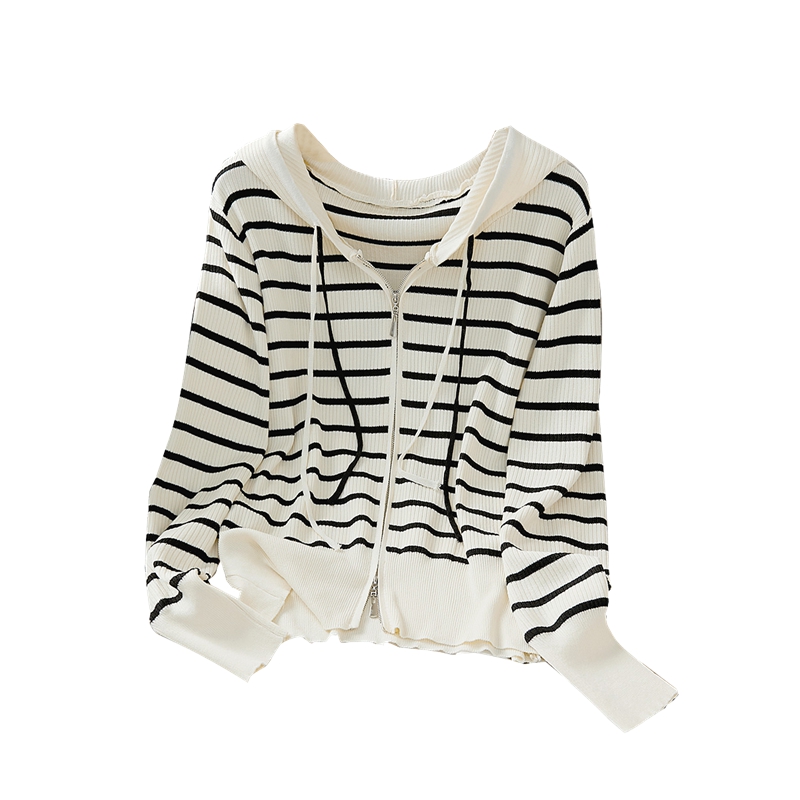 【品牌奥莱】她池2024春装新款女装拉链条纹针织衫T33X4101Z