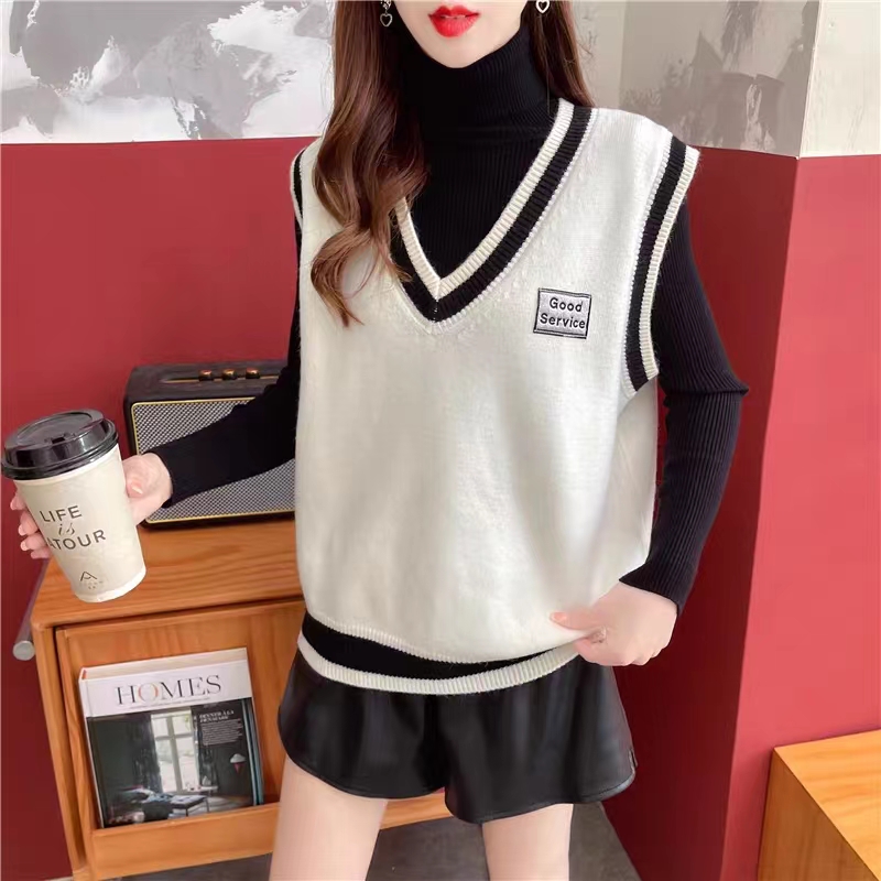 2024秋季新款韩版宽松学院风马甲百搭网红秋冬马夹女iins无袖撞色