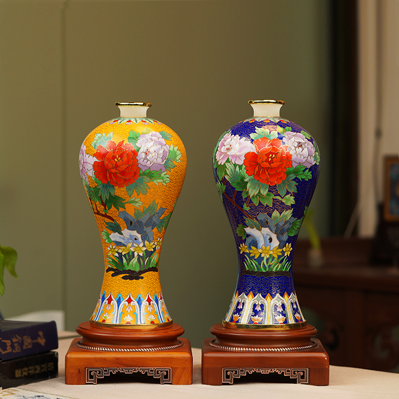 景泰蓝花瓶戴嘉林铜胎掐丝珐琅地久天长富贵梅瓶中式收藏家居摆件