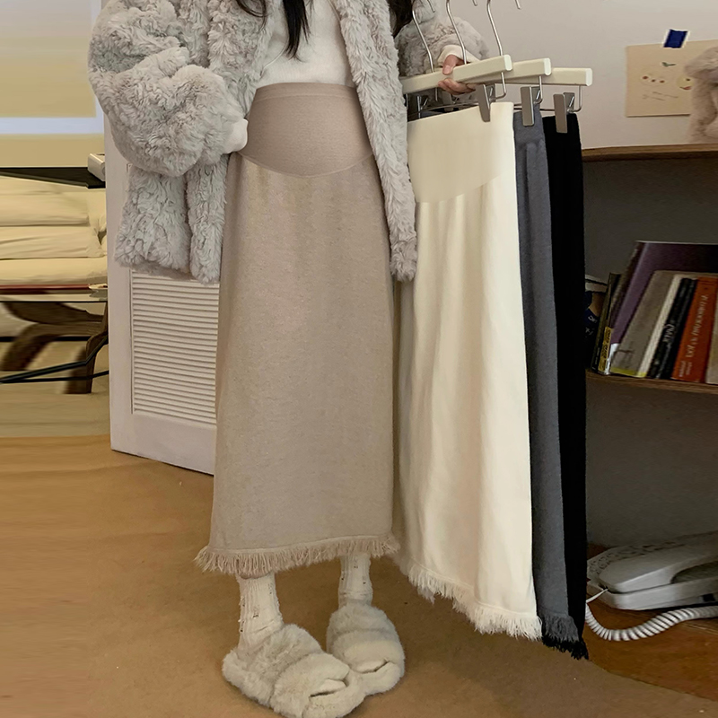 孕妇裙秋冬装外穿宽松慵懒风中长款加厚针织流苏孕妇半身裙A子裙