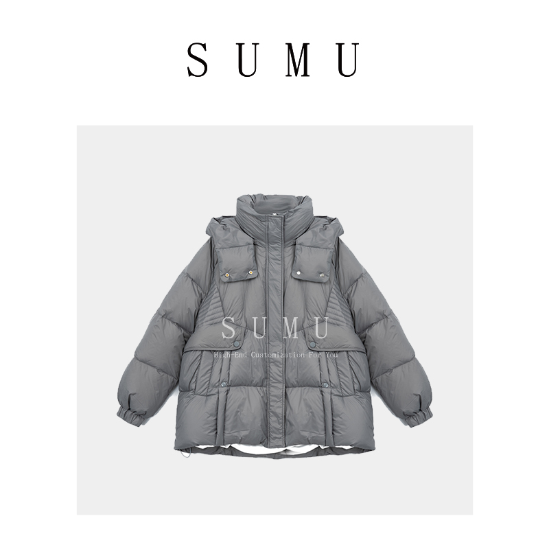 小雨女装自产 11.20 冬季新款时尚休闲纯色连帽短款羽绒服3161