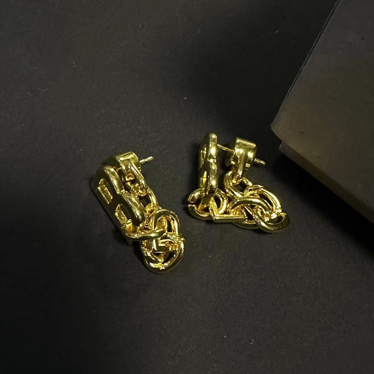 铜合金耳饰 B字母链条耳钉-9083