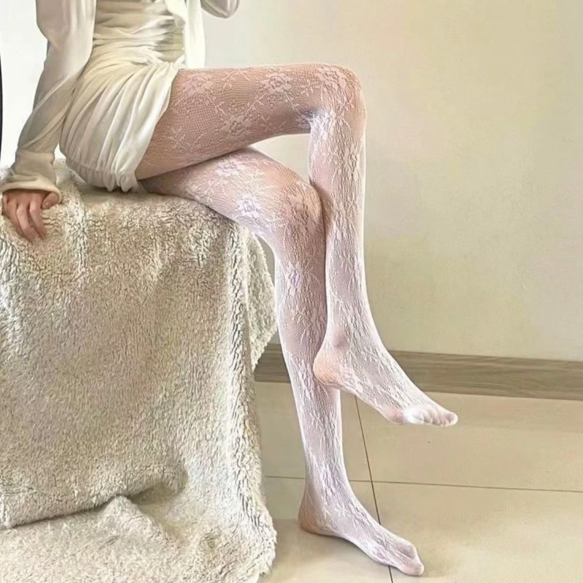 【白色系】白丝袜纯欲镂空蕾丝性感玫瑰花连裤袜打底裤法式丝黑丝袜