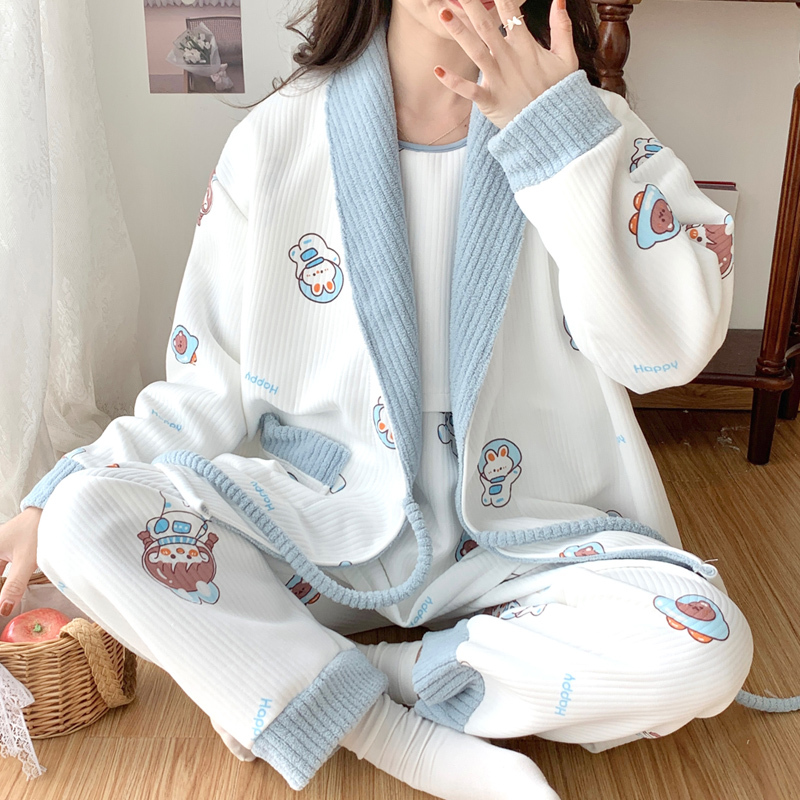 三件套月子服秋冬款产后哺乳孕妇睡衣冬季家居服怀孕期空气棉产妇