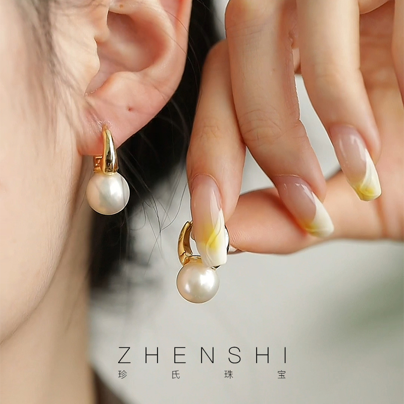 珍氏珠宝 925银耳饰 【歌剧院】正圆 天然淡水耳钉耳环耳饰女9-11mm