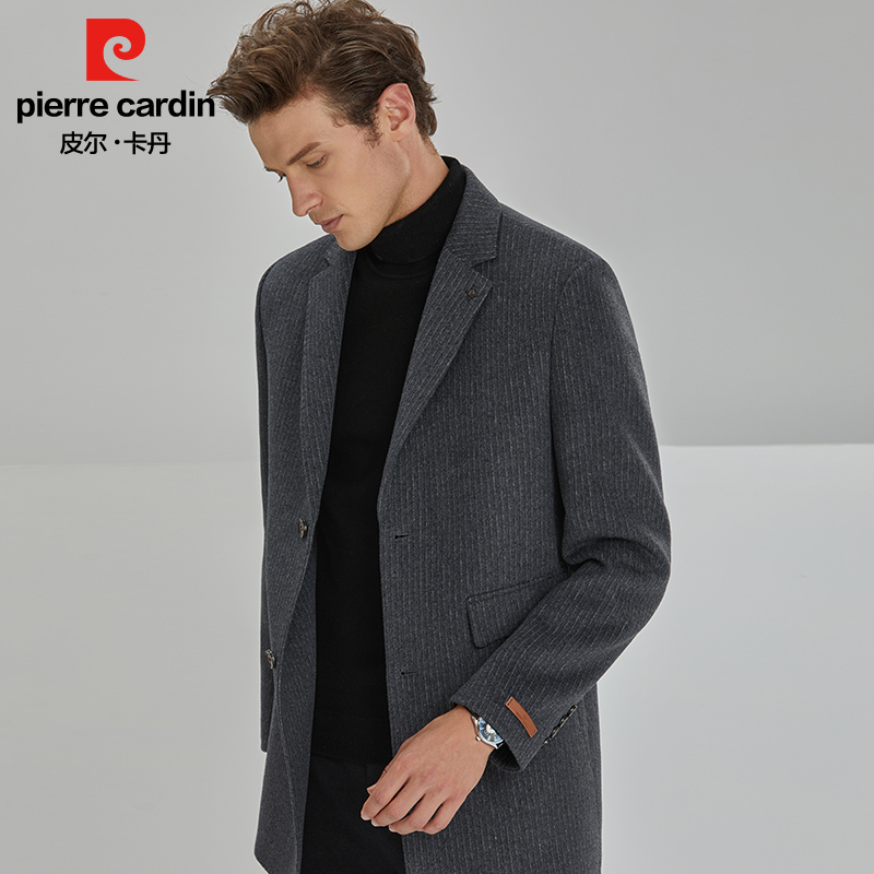 皮尔卡丹【双面羊毛呢】男士休闲中长款大衣舒适秋冬混纺PXD04022