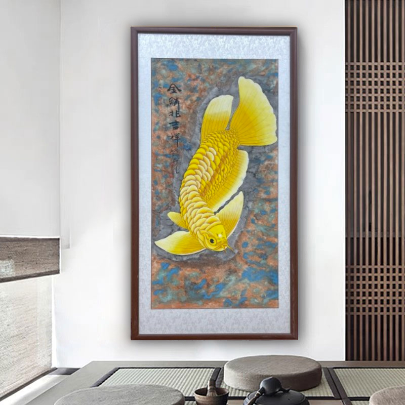 孙献良老师写意纯手绘国画装裱作品，金鳞兆吉祥，茶室挂画玄关字画