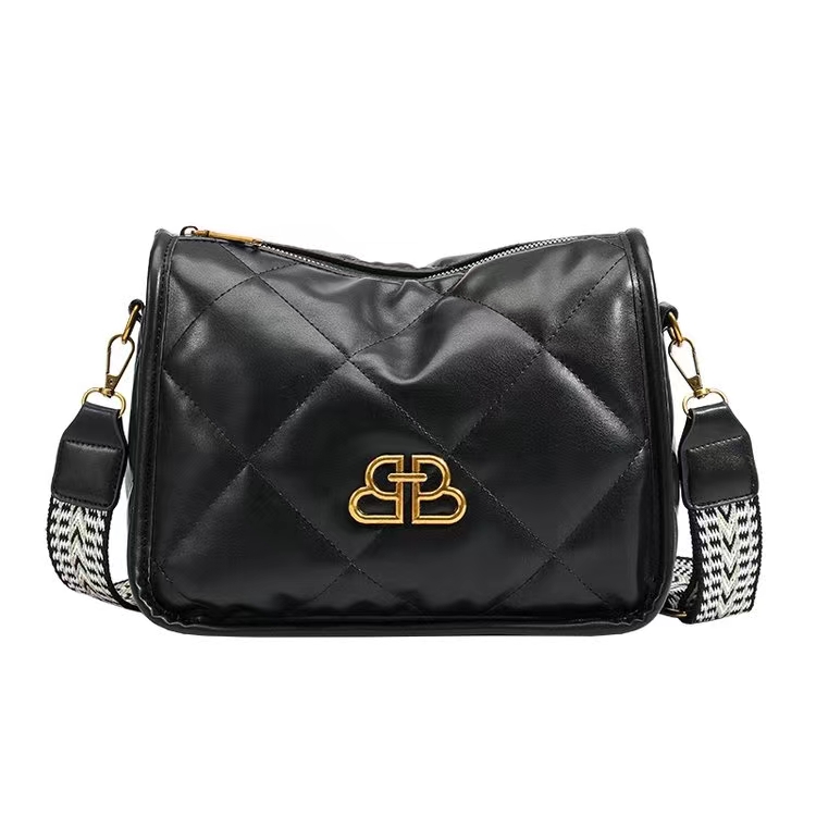 时尚百搭黑色链条包单肩肩包轻奢菱格