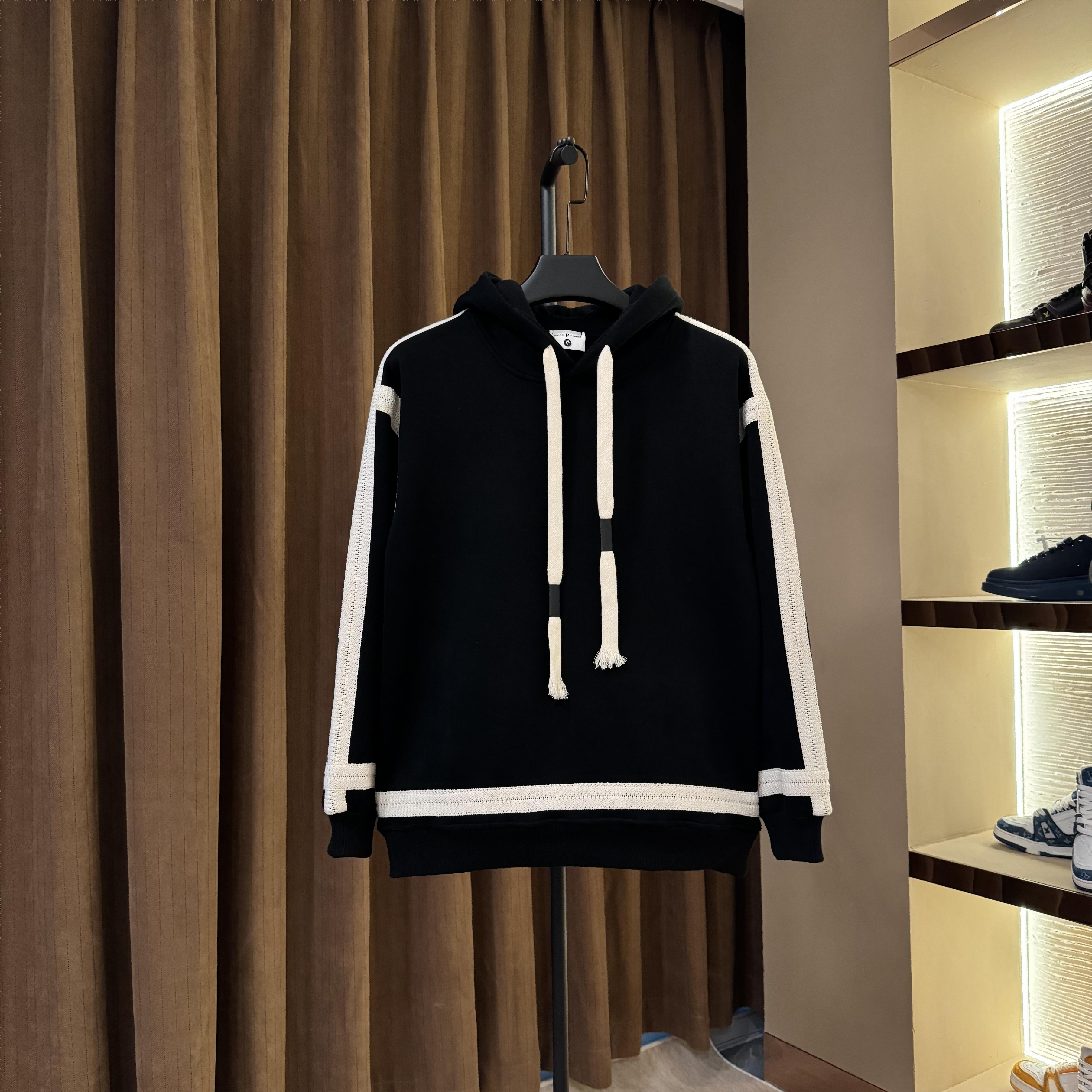 M17严选2023-秋冬加绒连帽休闲织带织带卫衣男时尚休闲百搭男款长