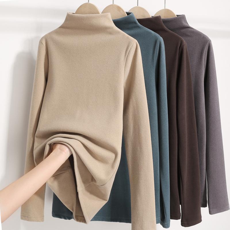 FAVMARTHA胖MM大码300斤德绒加厚打底衫女秋冬半高领内搭长袖t恤