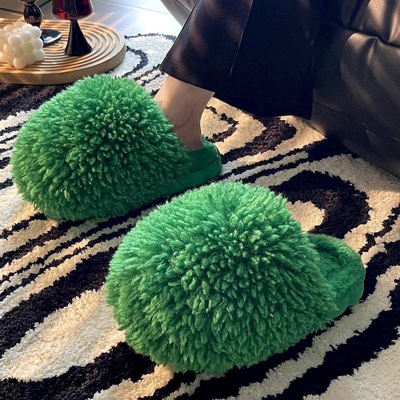 FAVMARTHA毛毛绒棉拖鞋女秋冬季外穿新款韩版室内居家可爱厚底保