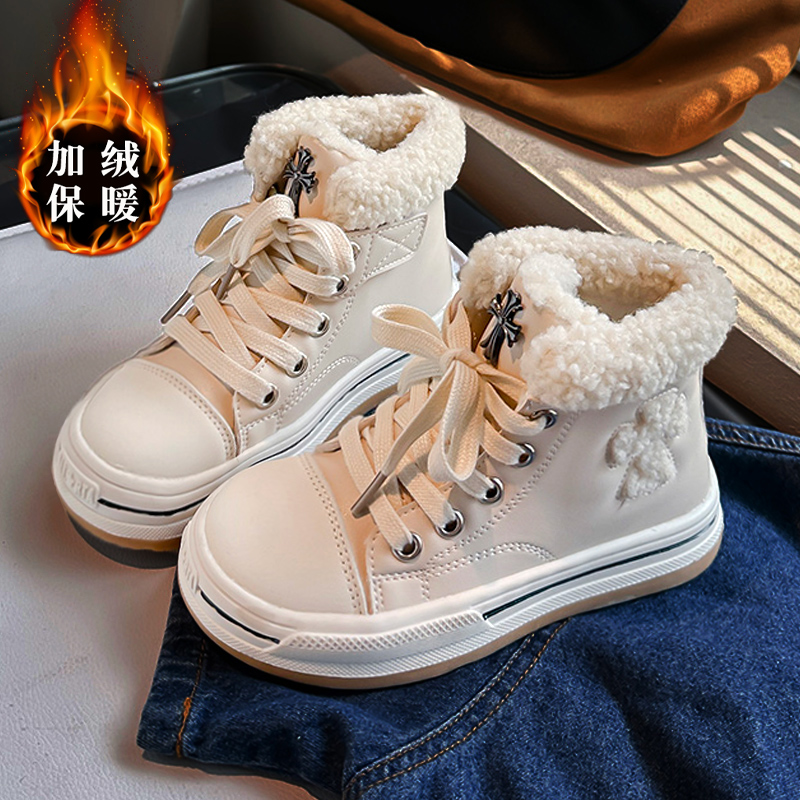 品牌断码流行断码女童棉鞋冬季2023新款儿童鞋子高筒运动鞋加绒保