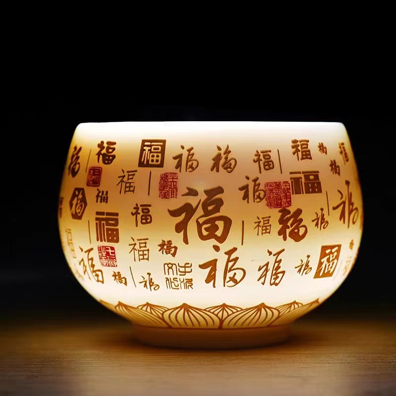 显晟 茶杯大号主人杯个人杯品茗杯陶瓷功夫杯白瓷羊脂玉百福杯
