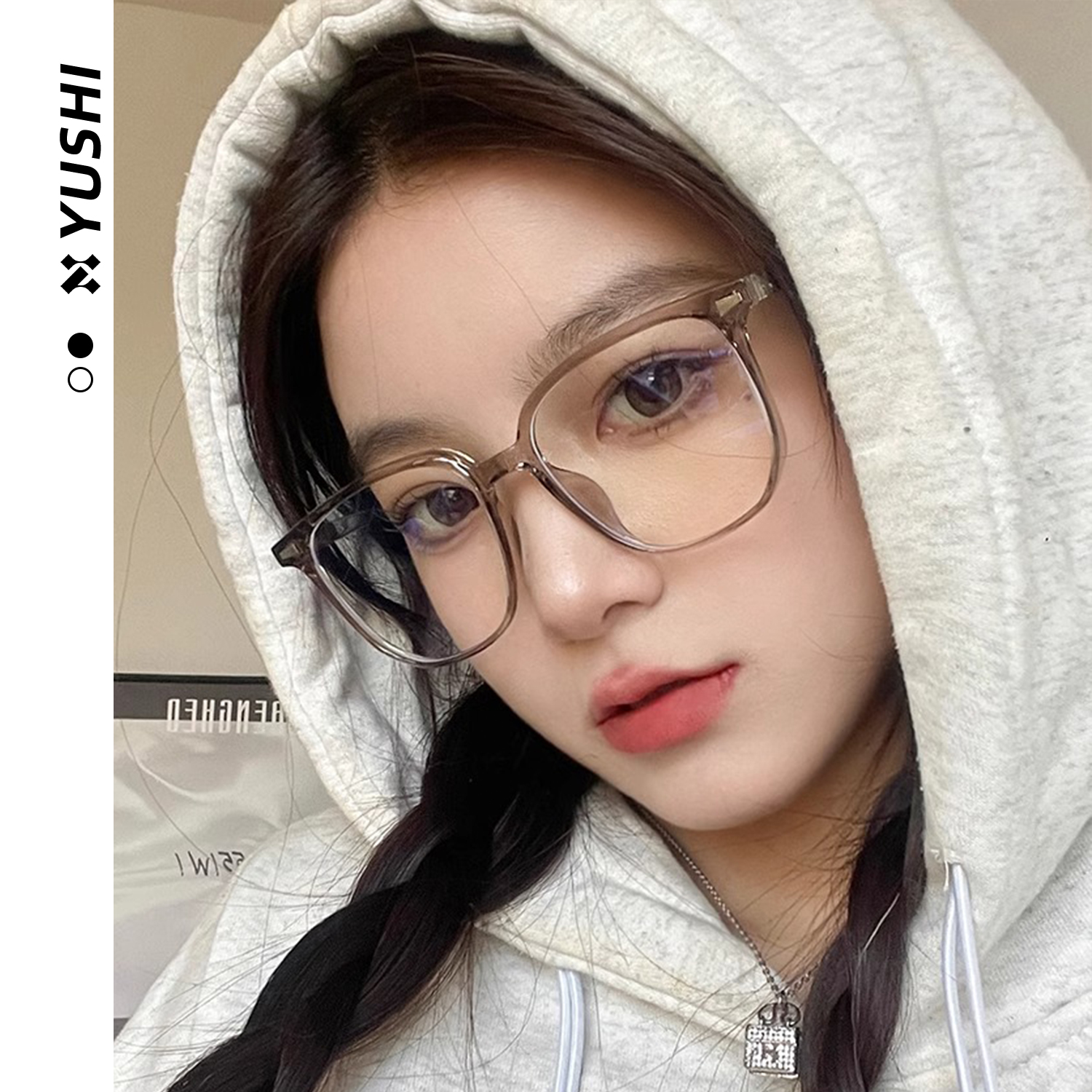 超轻百搭高颜值冷茶色方框近视眼镜女素颜神器防蓝光眼镜框Y304
