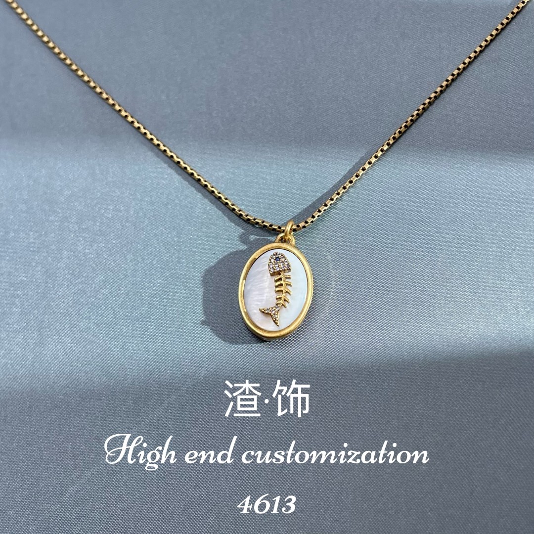 满镶鱼骨项链~4613（链长+延长链：40+3 误差±2cm)