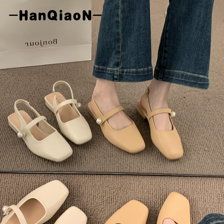 温柔仙女风配裙子晚晚鞋低跟包头凉鞋女鞋子简约百搭后空方头粗跟