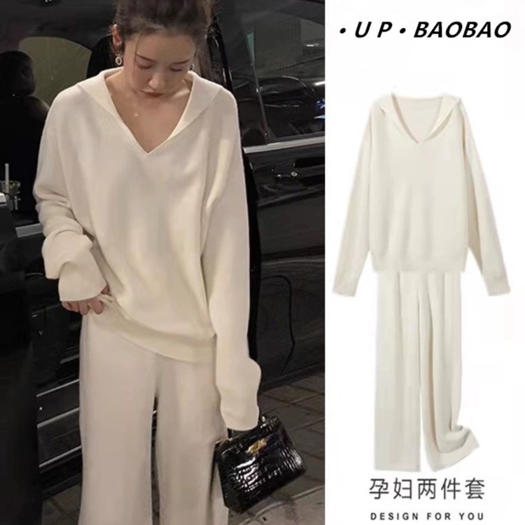 孕妇秋装套装时尚款外出网红孕妇上衣春秋新款秋冬毛衣秋季两件套